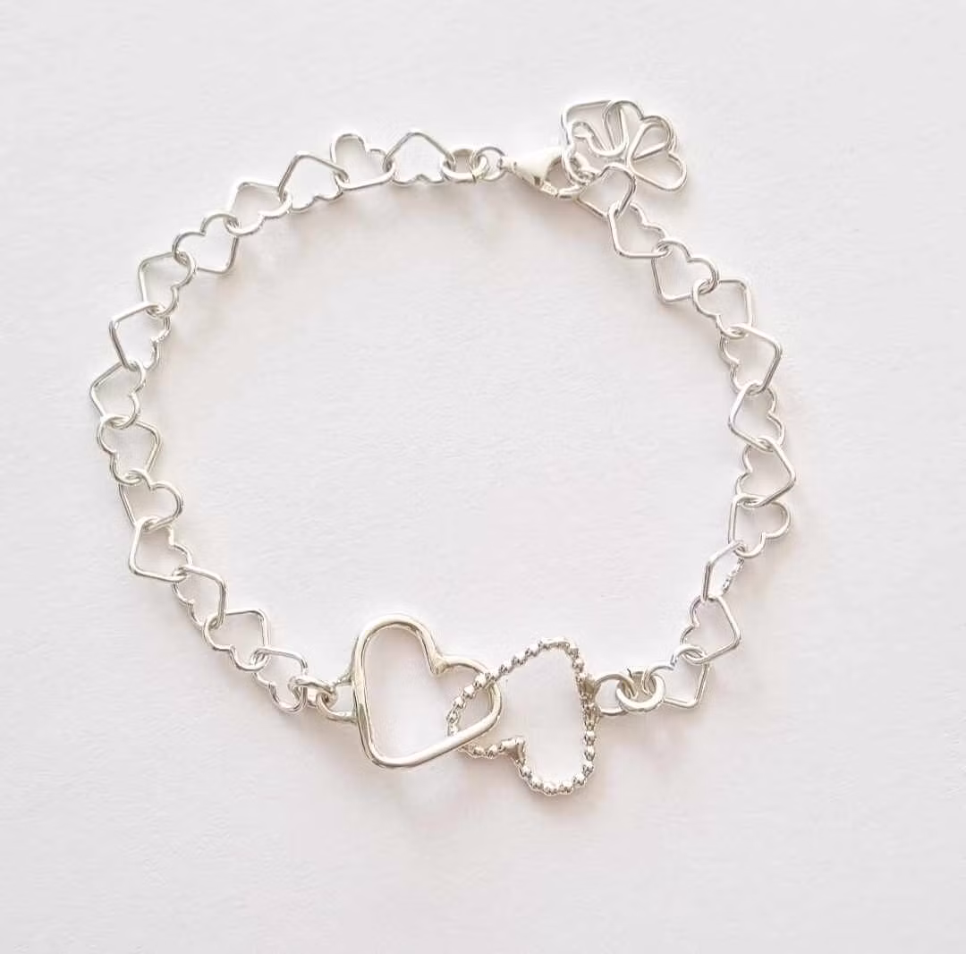 Silver bracelet heart to heart handmade in genuine silver