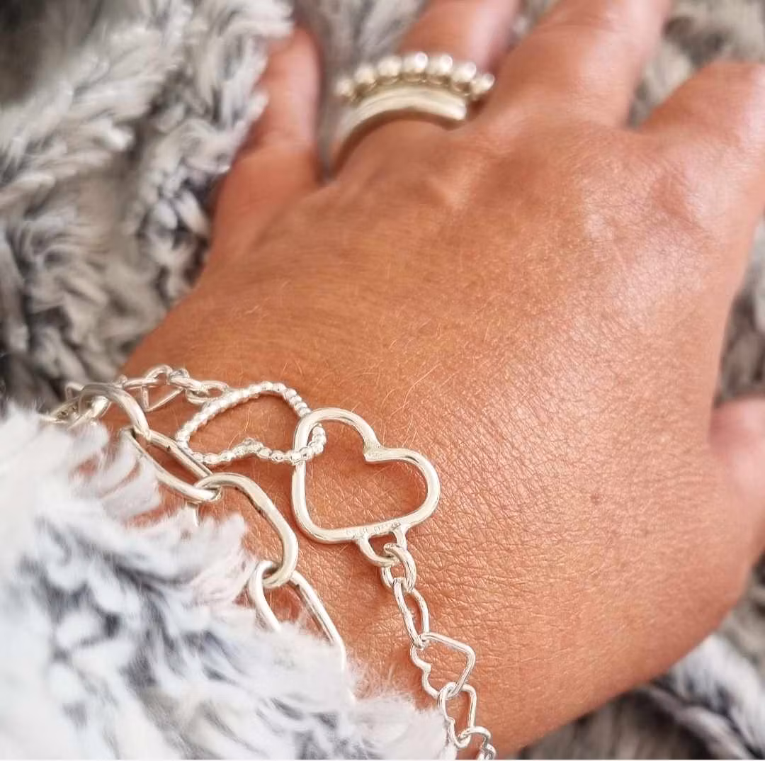 Silver bracelet heart to heart handmade in genuine silver