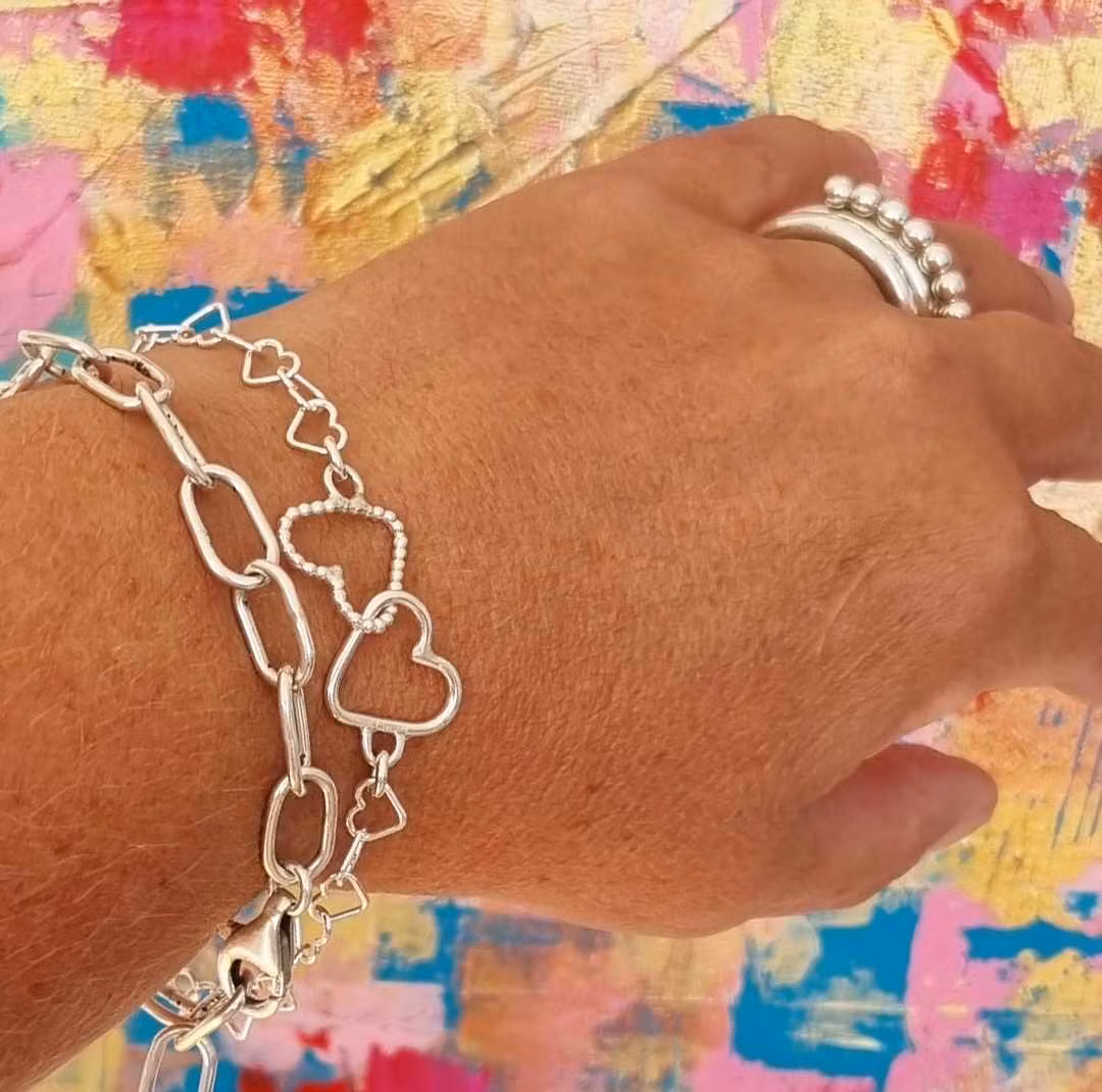 Silver bracelet heart to heart handmade in genuine silver