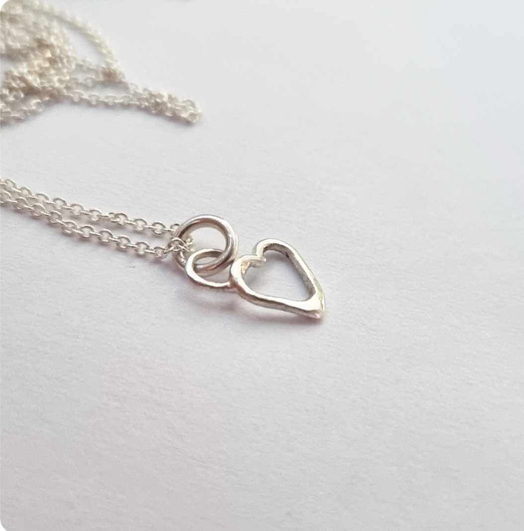 Tiny heart hand-forged in genuine silver, necklace