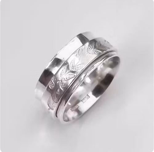 Spinning Hopp - spinning ring, handmade in genuine silver, leaves