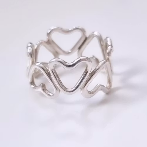 Open hearts wrapped wide silver ring