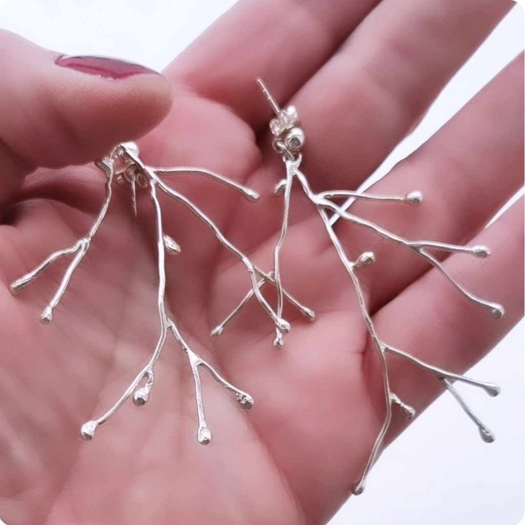 Silver branch earrings
