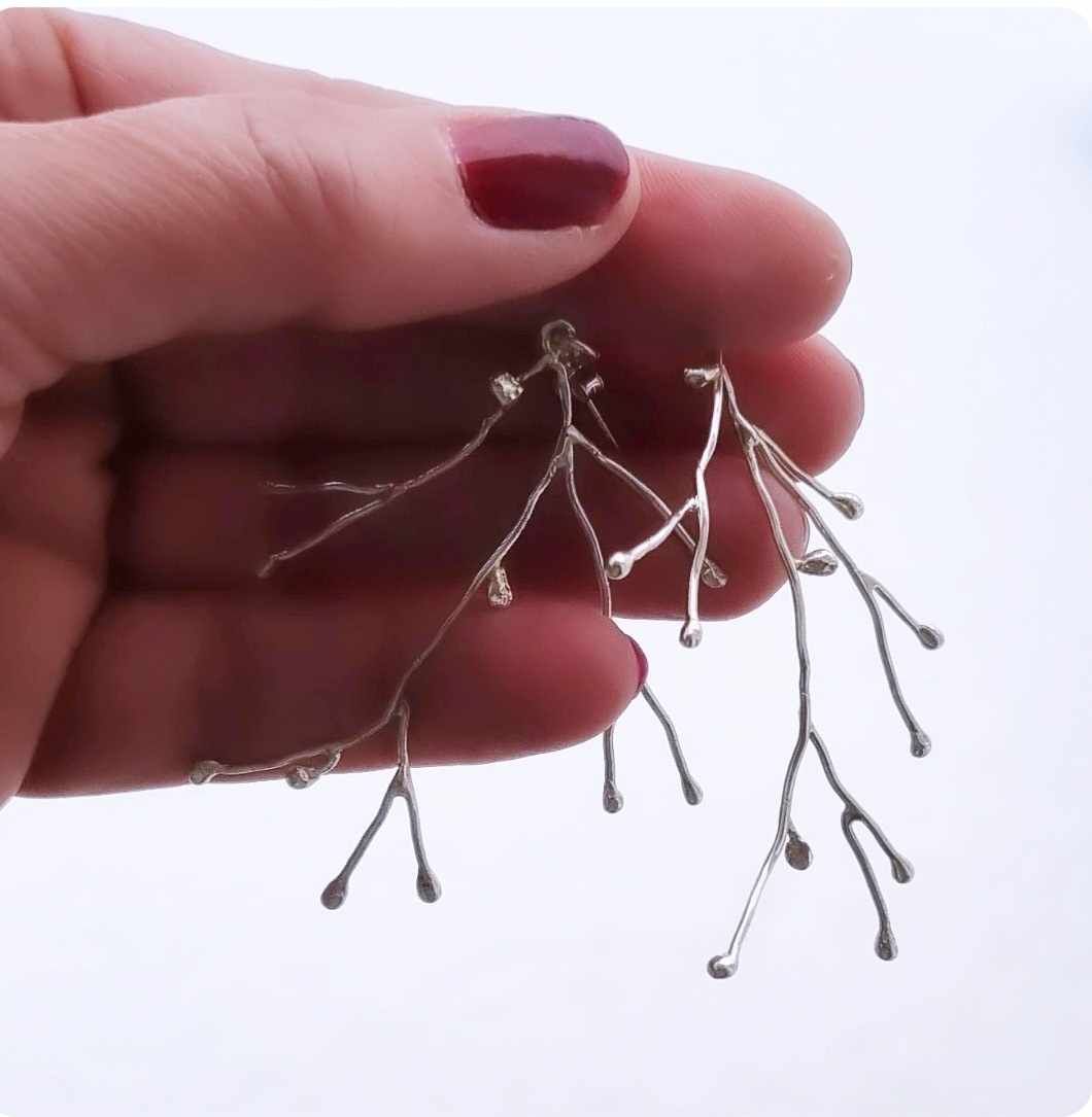 Silver branch earrings