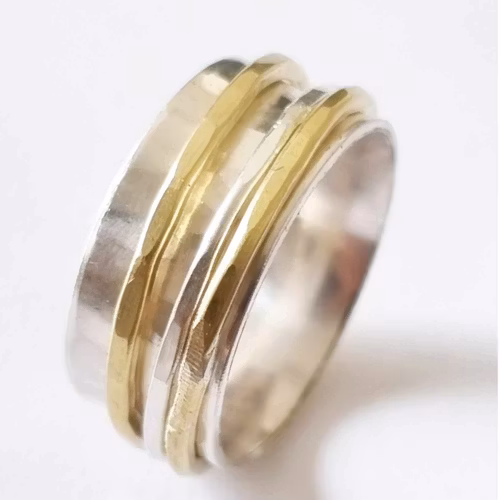 Handgjord snurring - spinningring i äkta silver och 2 mässingringar