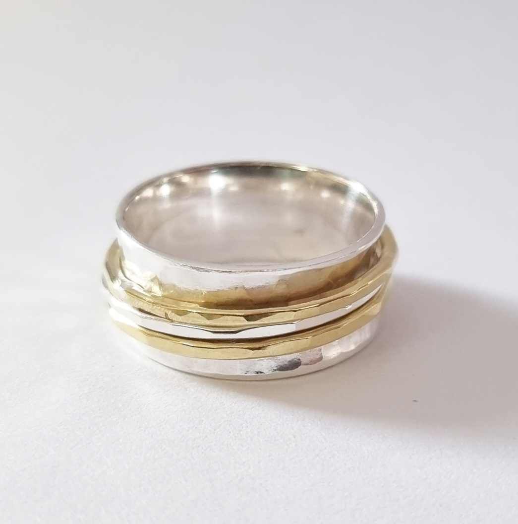 Handgjord snurring - spinningring i äkta silver och 2 mässingringar