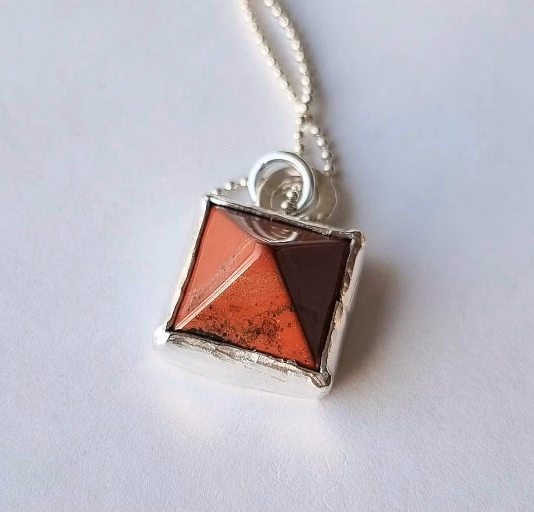 Pyramid red Jasper silver necklace
