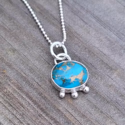 Fine turquoise stone set in genuine silver charm Boho style