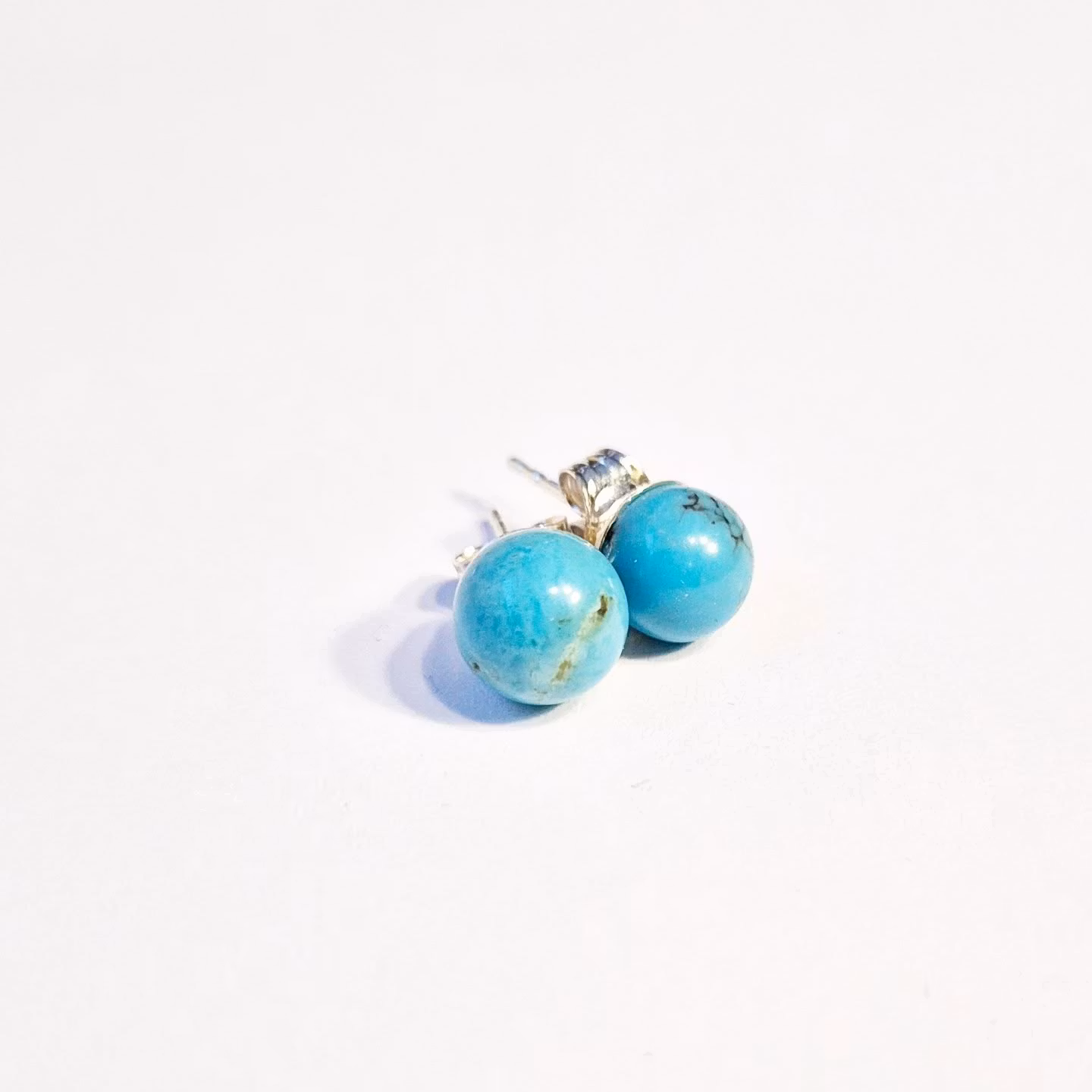 Earrings with genuine turquoise 8 mm studs in sterling silver