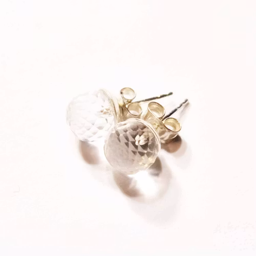 Earrings with faceted rock crystal 8 mm and sterling silver pins