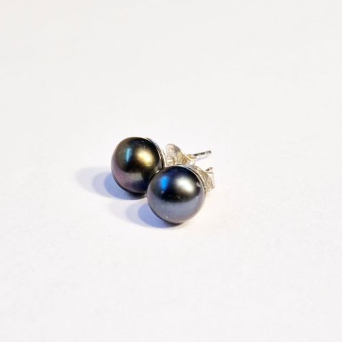 Earrings with beautiful freshwater pearls Peacock 8 mm and studs in genuine silver