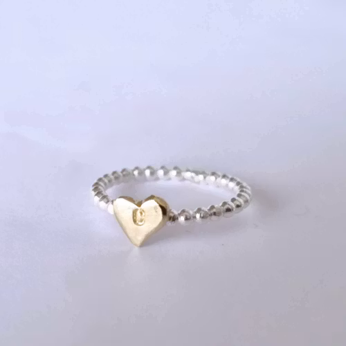 Happy Heart Initials kulring i äkta silver med handsågat bokstavshjärta i mässing