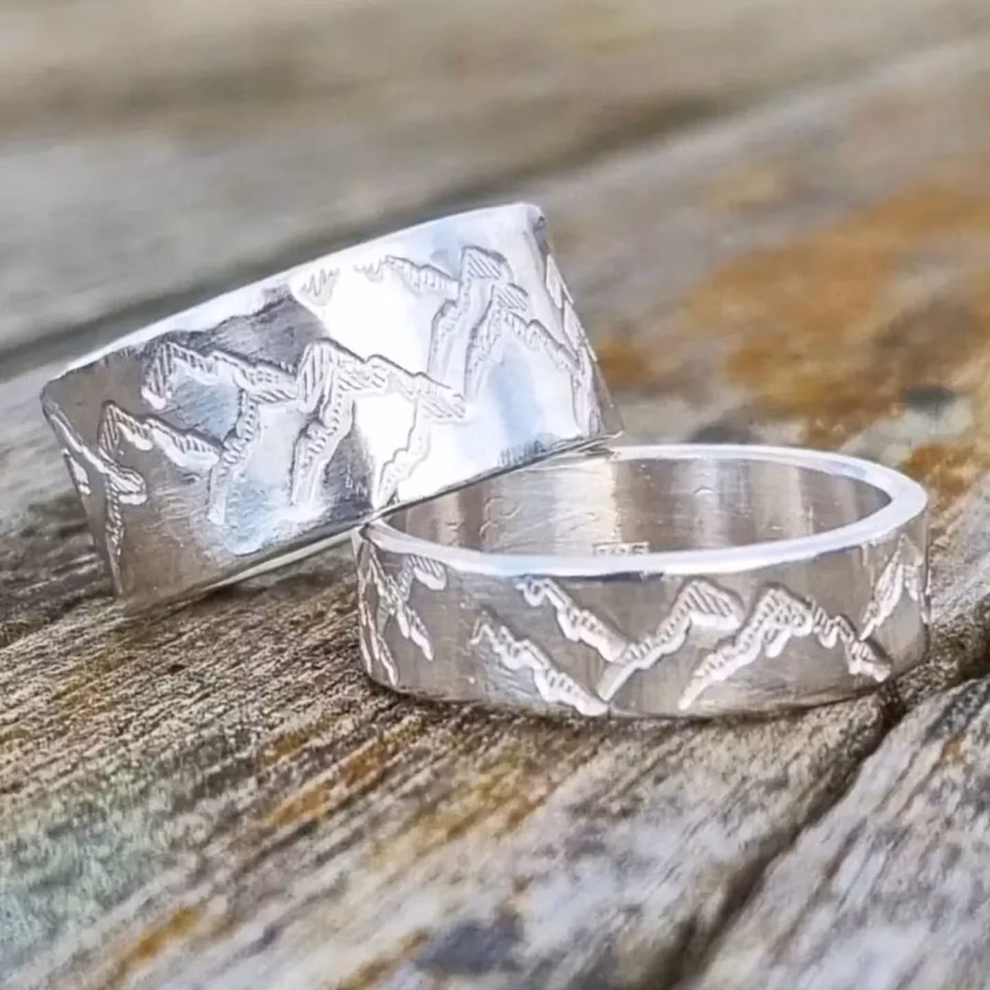 Fjällen mellanbred silverring med fjäll och berg