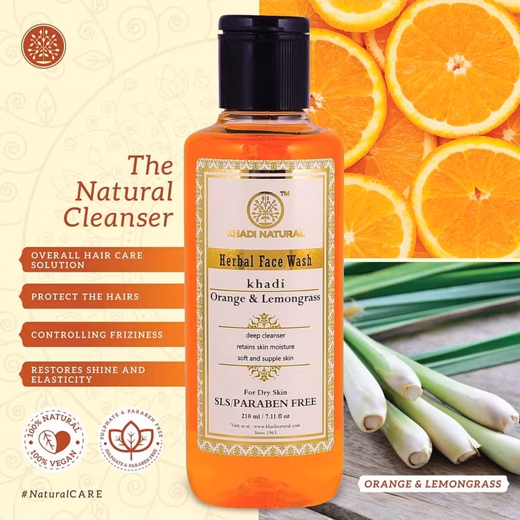 Ansiktsrengöring Khadi natural herbal faceWash Orange&Lemongrass 210 ml