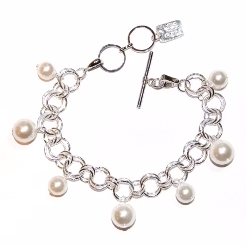 Sötvattenspärla berlockarmband , vit