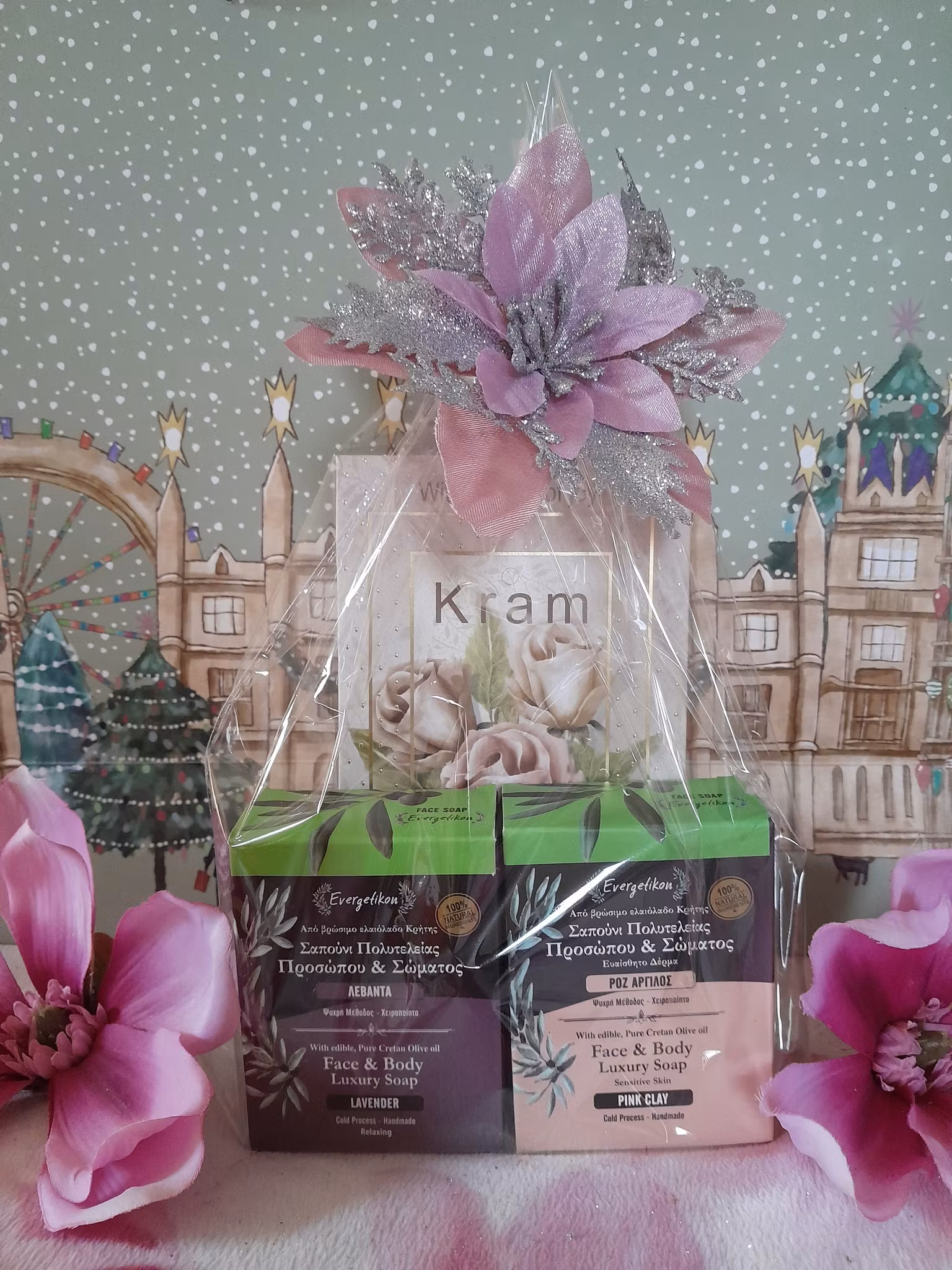 Naturliga tvålar 2st+choklad i presentpåse