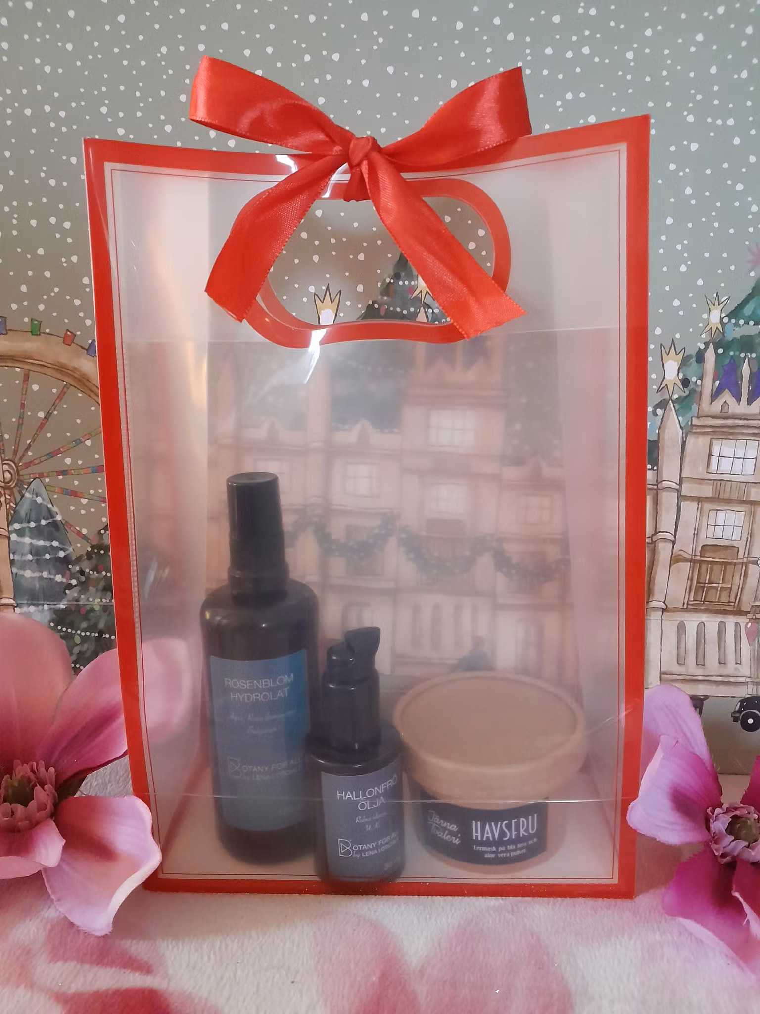 Hydrolat+hallonfröolja+ansiktsmask i presentpåse