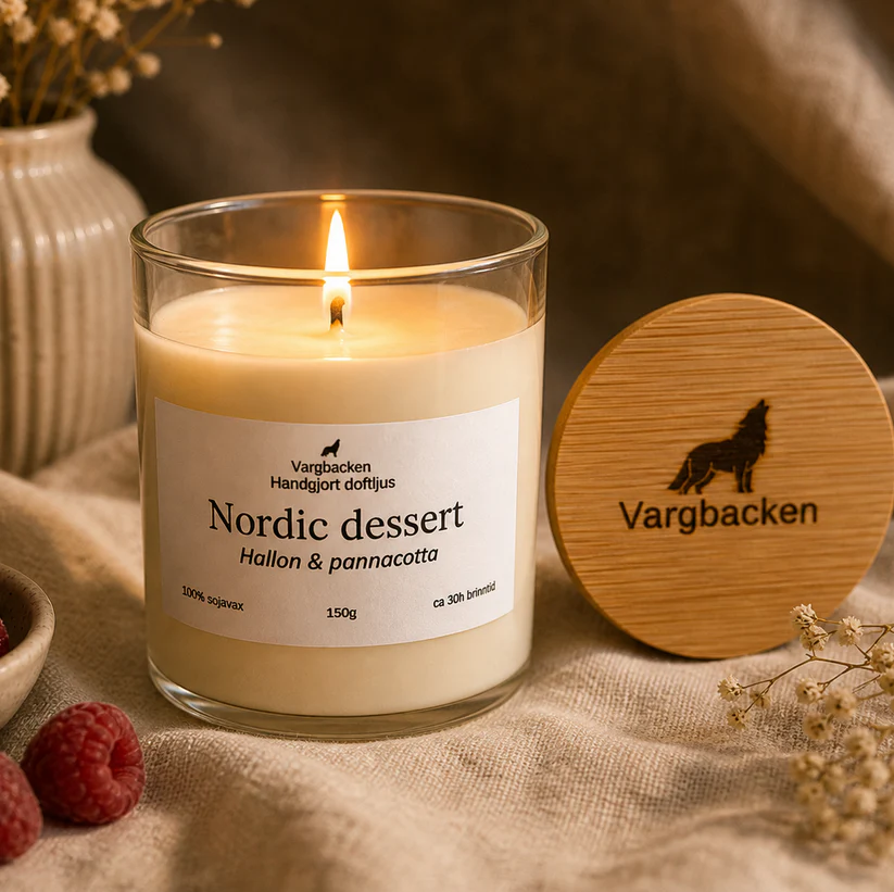 Doftljus Vargbacken Hallon & Pannacotta 150 gr