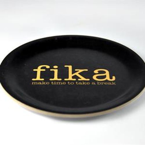 Glasunderlägg kant, Make time FIKA, svart/guldtext