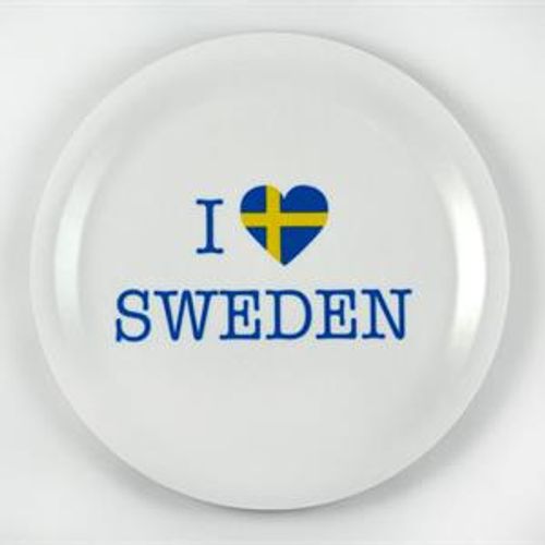 Glasunderlägg kant, I love Sweden,vit/blå-gul text
