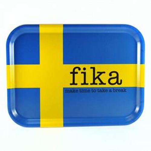 Bricka 27x20 cm, Make time FIKA, svenska flaggan