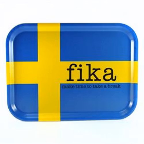 Bricka 27x20 cm, Make time FIKA, svenska flaggan