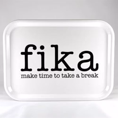 Bricka 27x20 cm, Make time FIKA, vit/svart text