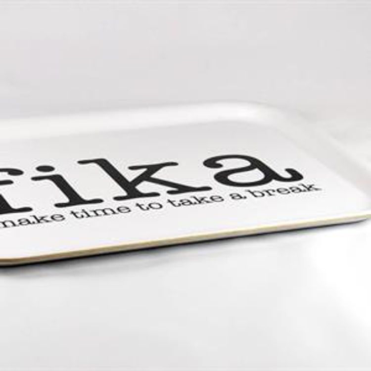 Bricka 27x20 cm, Make time FIKA, vit/svart text