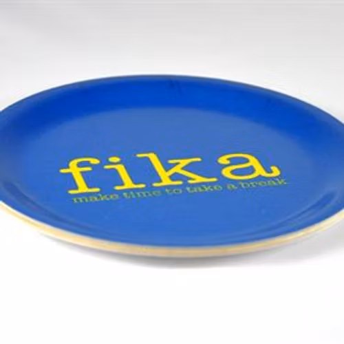 Glasunderlägg kant, Make time FIKA, blå/gul text