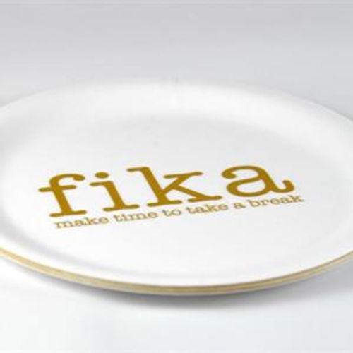 Glasunderlägg kant, Make time FIKA, vit/guldtext