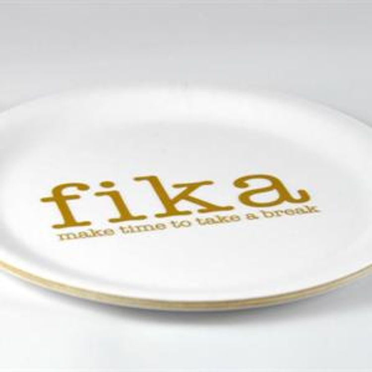 Glasunderlägg kant, Make time FIKA, vit/guldtext