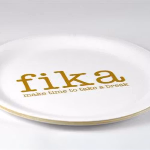 Glasunderlägg kant, Make time FIKA, vit/guldtext