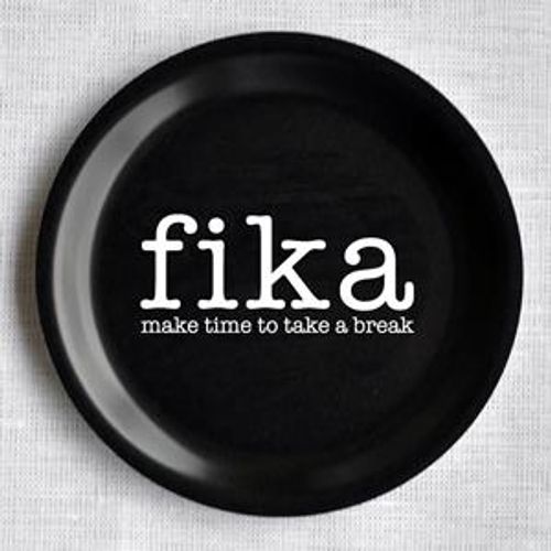 Glasunderlägg kant, Make time FIKA, svart/vit text
