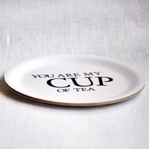 Glasunderlägg kant, Cup of tea, vit/svart text