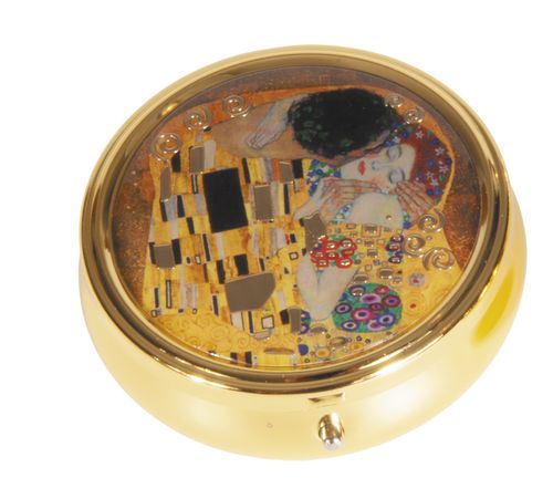 Pillendose, rund, Klimt, Der Kuss