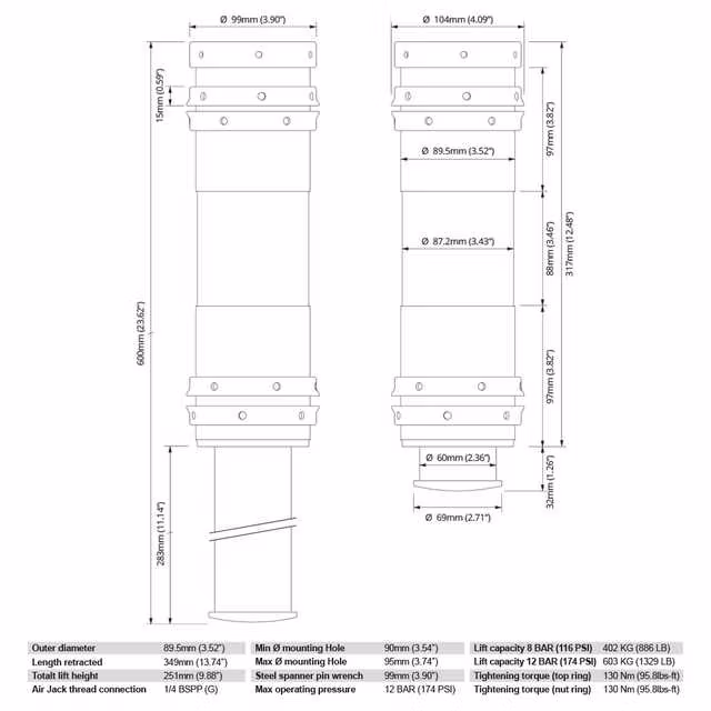 Air Jack 90 Competition Komplett Set 3st, 8 BAR / 120 PSI