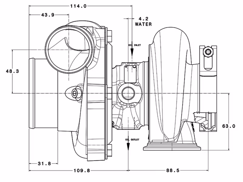 856800-5001S Garrett GTX2860R Gen 2 turbo A/R 0,57 V-bandshus