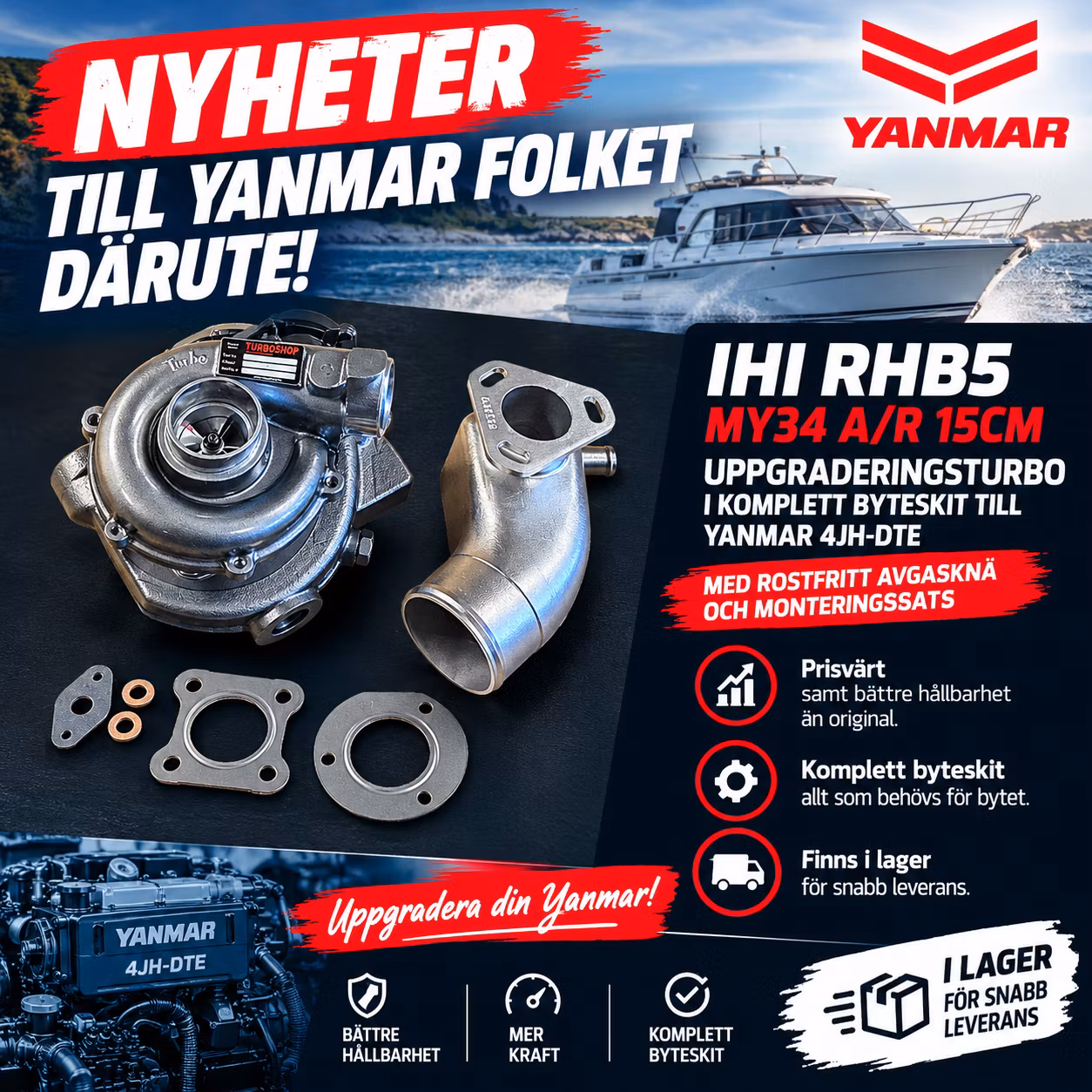MY34 Billet Upgrade byteskit turbo,rostfritt avgasknä + monteringssats.