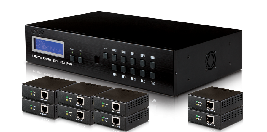 8:8 HDMI till HDBaseT Lite Matris + 8 mott., 4K2K, HDCP 2.2