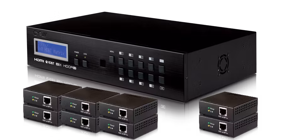 8:8 HDMI till HDBaseT Lite Matris + 8 mott., 4K2K, HDCP 2.2