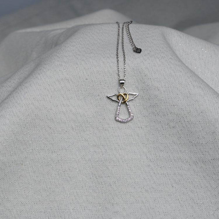 SKYDDSÄNGEL TINDRA  FÖR BRÖSTCANCERFORSKNINGEN I 925 STERLINGSILVER
