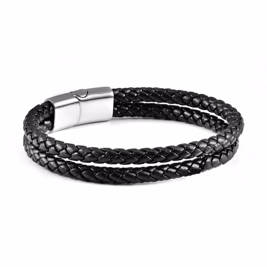 Läderarmband Dubbelt/Runt Svart