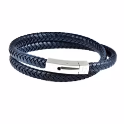 Läderarmband Dubbel Navy