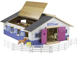 Blått stall i trä 70 cm med tillbehör 1:32 (Breyer)