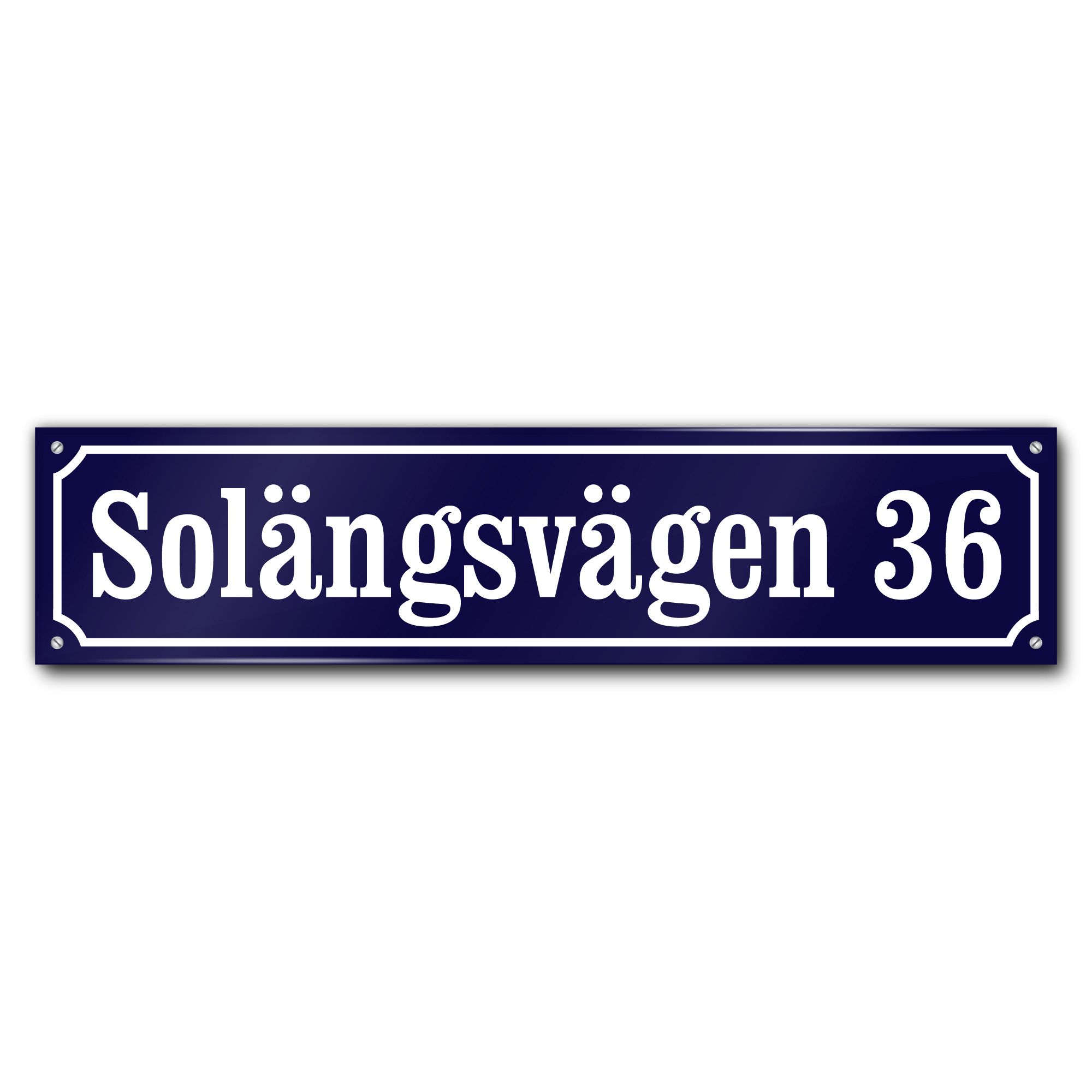 Husskylt blåvit 56x13cm