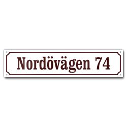 Husskylt vit-vinröd 56x13cm