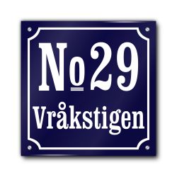 Husnummerskylt blåvit 20x20cm