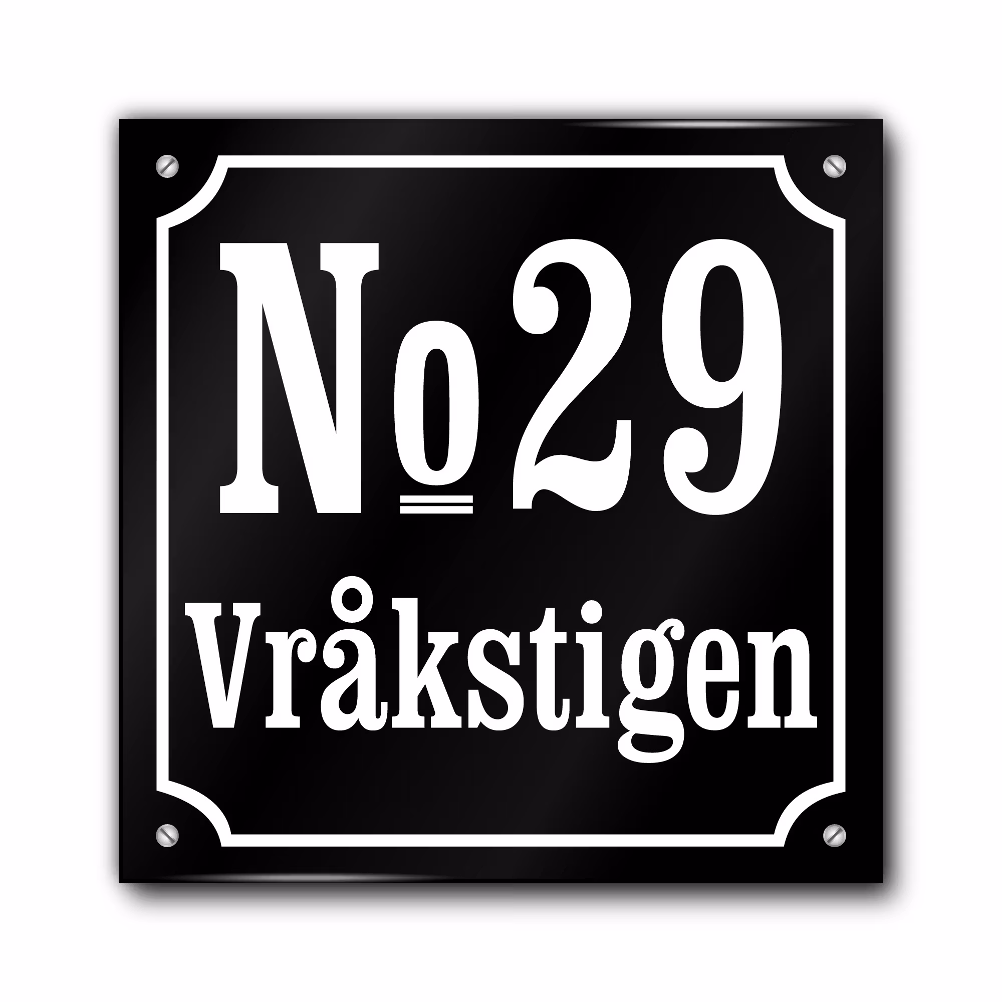 Husnummerskylt svartvit 20x20cm