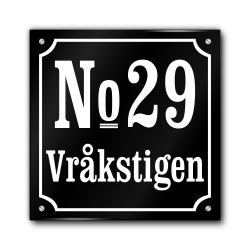 Husnummerskylt svartvit 20x20cm