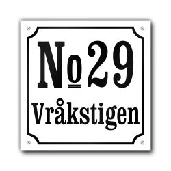Husnummerskylt vitsvart 20x20cm